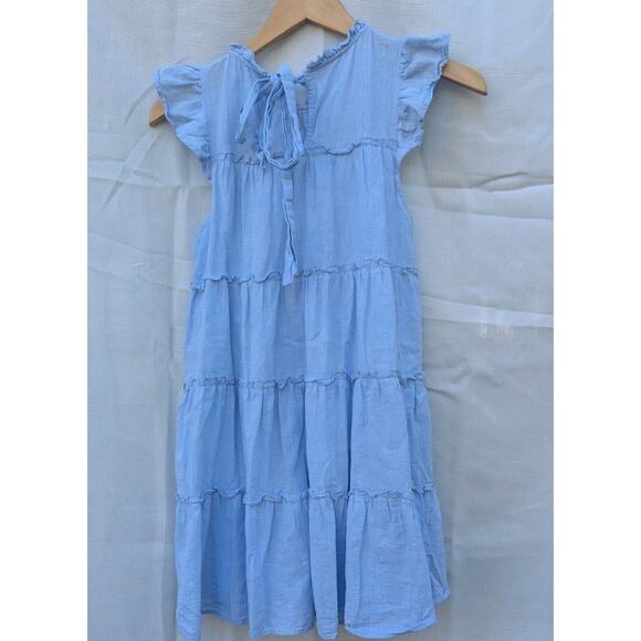Love Riche Womens Blue Ruffle Tiered Mini Dress Sz S Flutter Sleeve Boho Summer - Picture 3 of 6